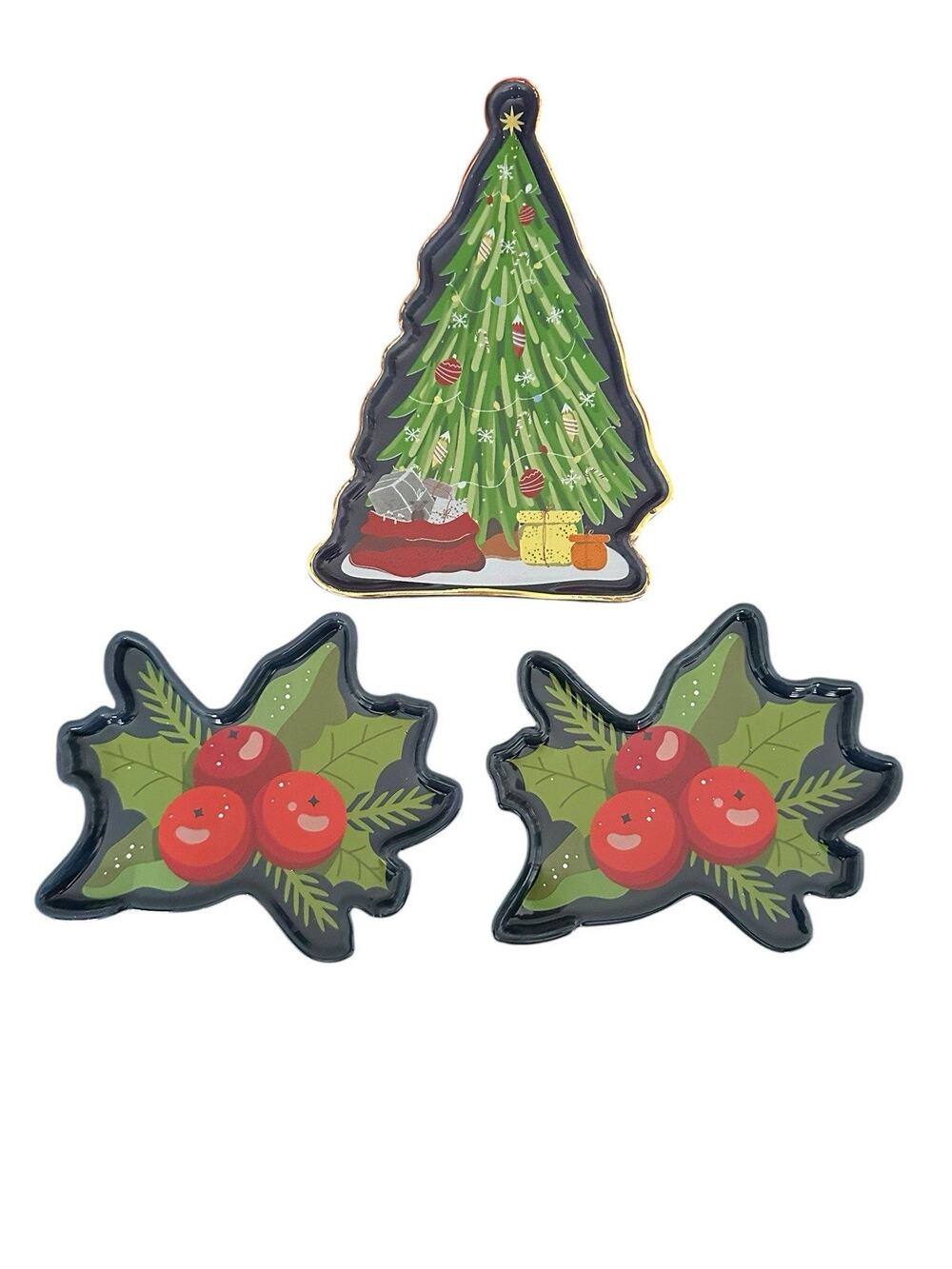 Mudpie Christmas Tree Spoon Rest Glass & 2 Holy Berry Spoon Rests New with Tags